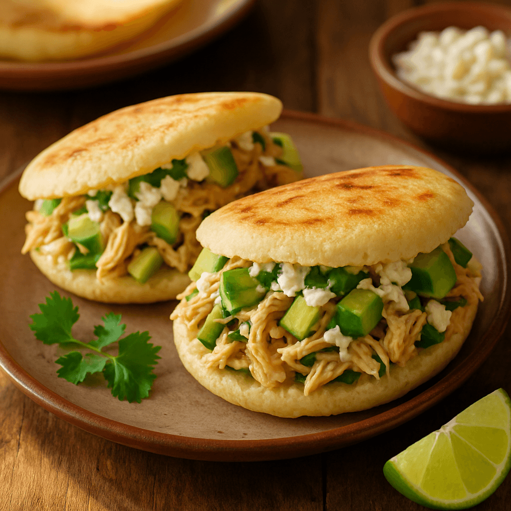 Arepas venezolanas rellenas de pollo y aguacate