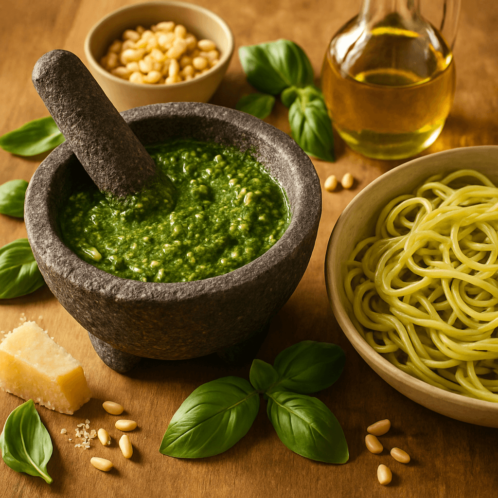 Pesto genovés en molcajete